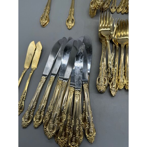 Gold Plated Flatware Set - 72 Pieces - Ornate Design forks spoons knifes READ - Picture 11 of 13